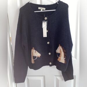 Vigoss Navy Horse Pattern Cardigan